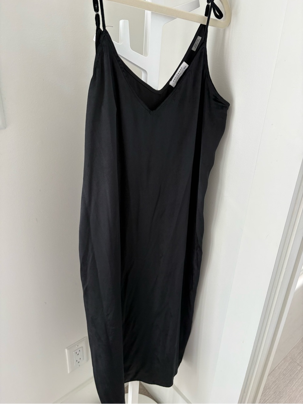 Equipment Black Slip Midi Dress with Tie Straps